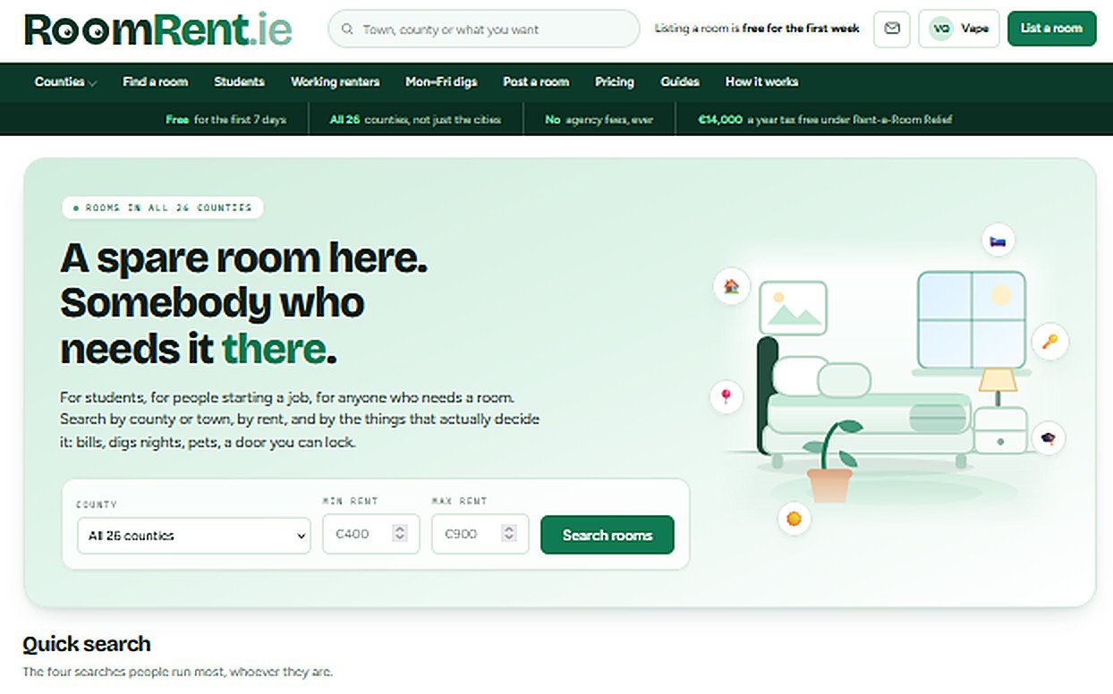 The RoomRent.ie homepage